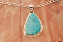 Genuine Kingman Turquoise Nugget Sterling Silver Navajo Pendant